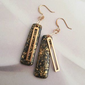 Deep Navy Blue & Gold Polymer Clay Bar Earrings